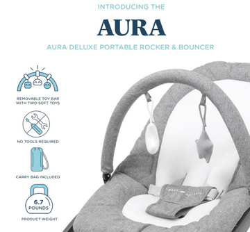Baby Delight Aura Deluxe | Portable Baby Bouncer for Infants | Baby Rocker | Quilted Charcoal Tweed